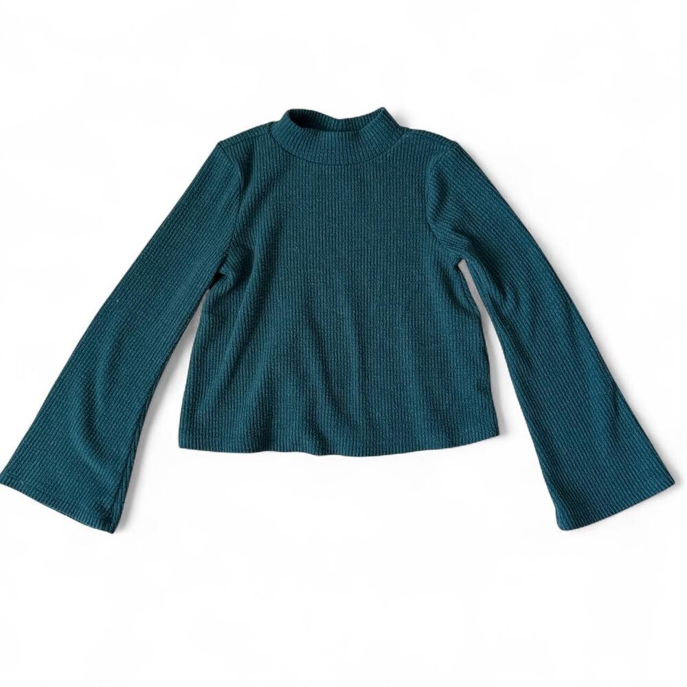 Old Navy Girls Teal Ribbed Mock Neck Long Sleeve Top Size 8